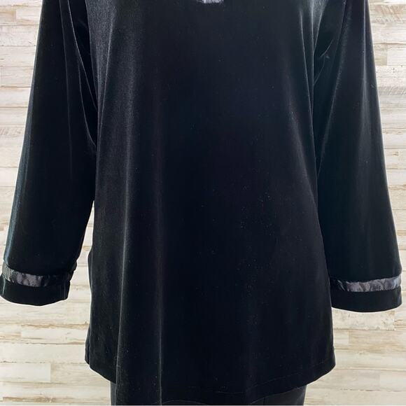 Oscar De La Renta Pink Label Velvet Top Womens Size S Satin Trim Black Slit Side - Picture 3 of 13